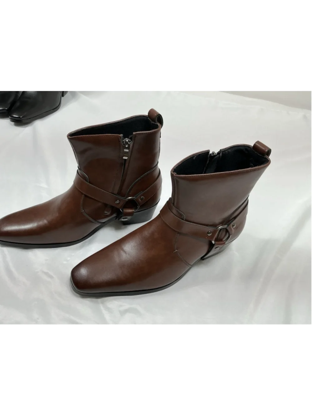 Mens New Dress Chukka Boots Eu 45 Us 12 Brown Block Heel Side Zip Buckle Accent